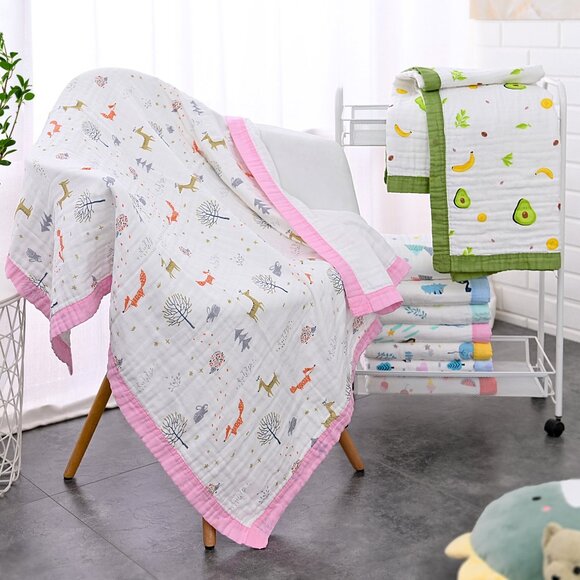 New Jay & Ava Baby/Toddler Muslin 100% Cotton Blanket - Pink Deer - Picture 5 of 6